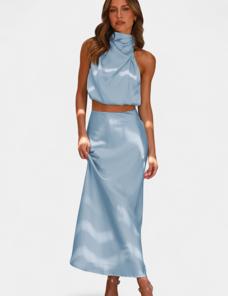 Hanna Conjunto Drapeado de Falda Sin Espalda