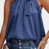 Adela Top sin Mangas de Leopardo con Cuello Alto y Lazo