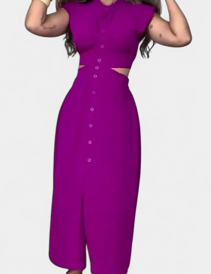 Griselda Vestido Midi con Botones y Cintura Abierta