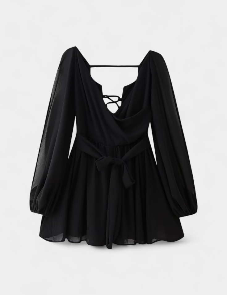 Skylar Vestido Mini con Escote en V y Mangas Ligeras