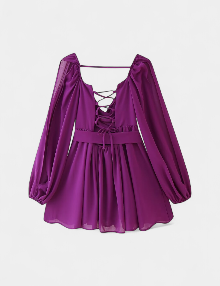 Skylar Vestido Mini con Escote en V y Mangas Ligeras