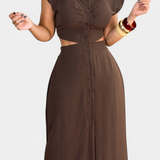 Griselda Vestido Midi con Botones y Cintura Abierta