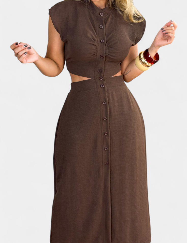 Griselda Vestido Midi con Botones y Cintura Abierta