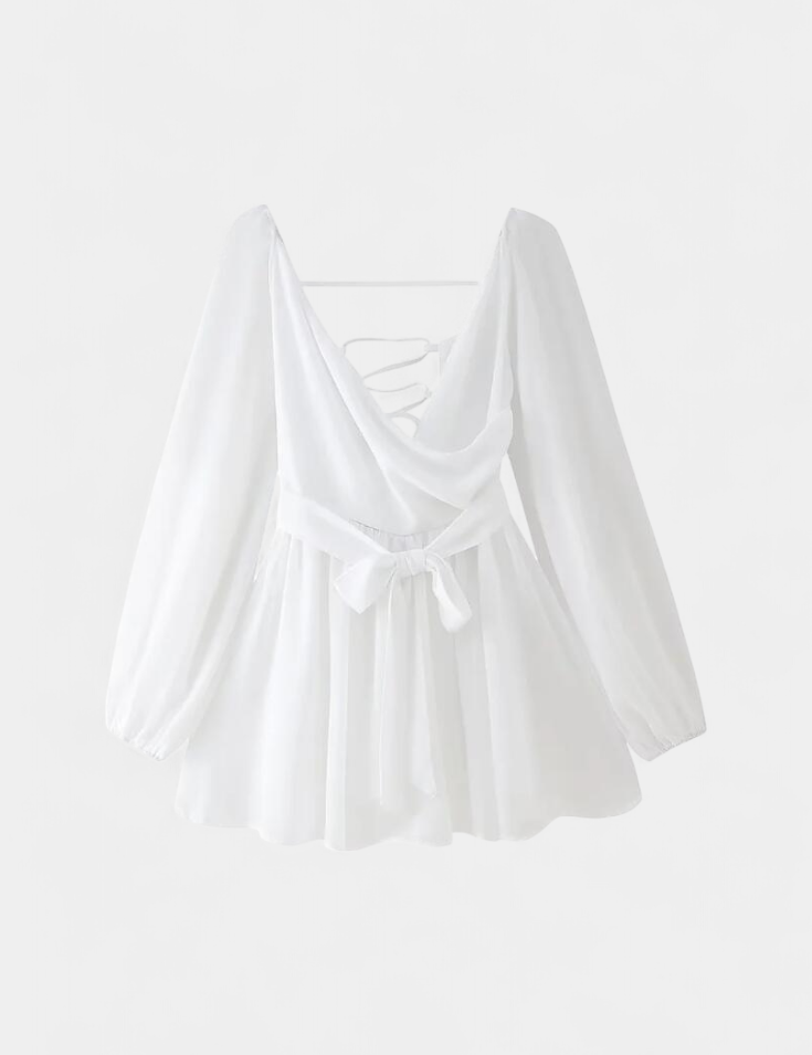 Skylar Vestido Mini con Escote en V y Mangas Ligeras