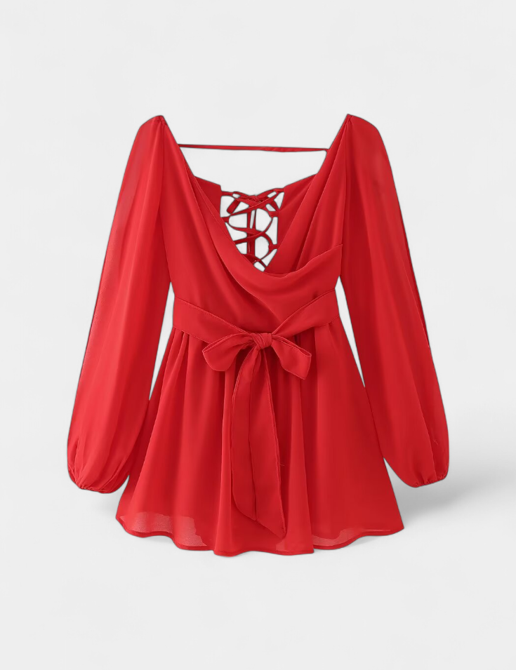 Skylar Vestido Mini con Escote en V y Mangas Ligeras