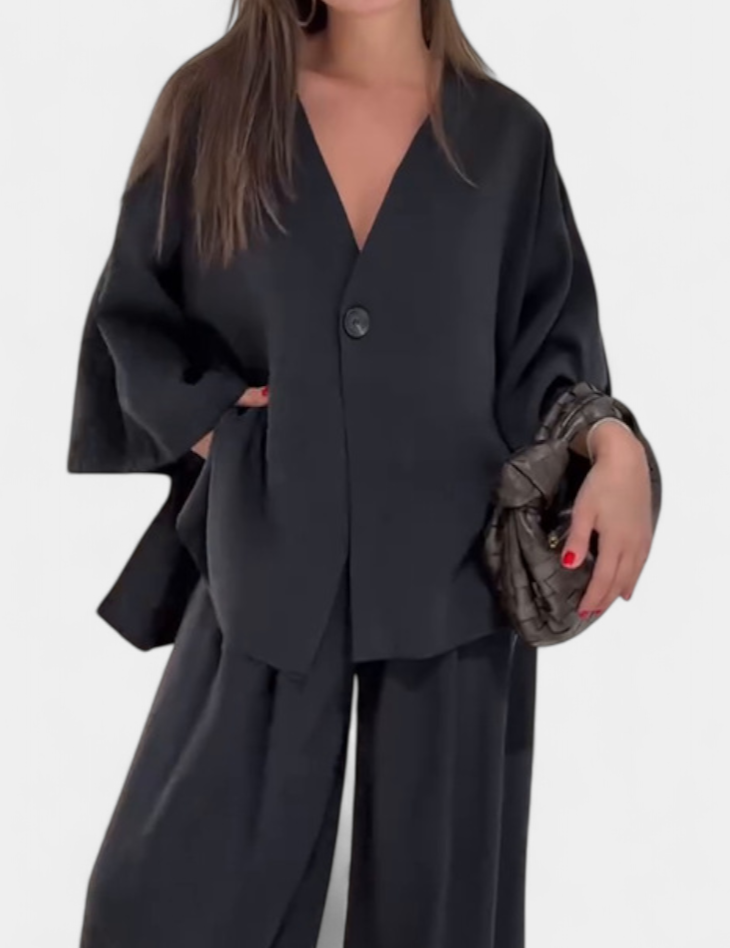 Eli Conjunto Oversize de Top con Cuello en V y Pantalón Recto