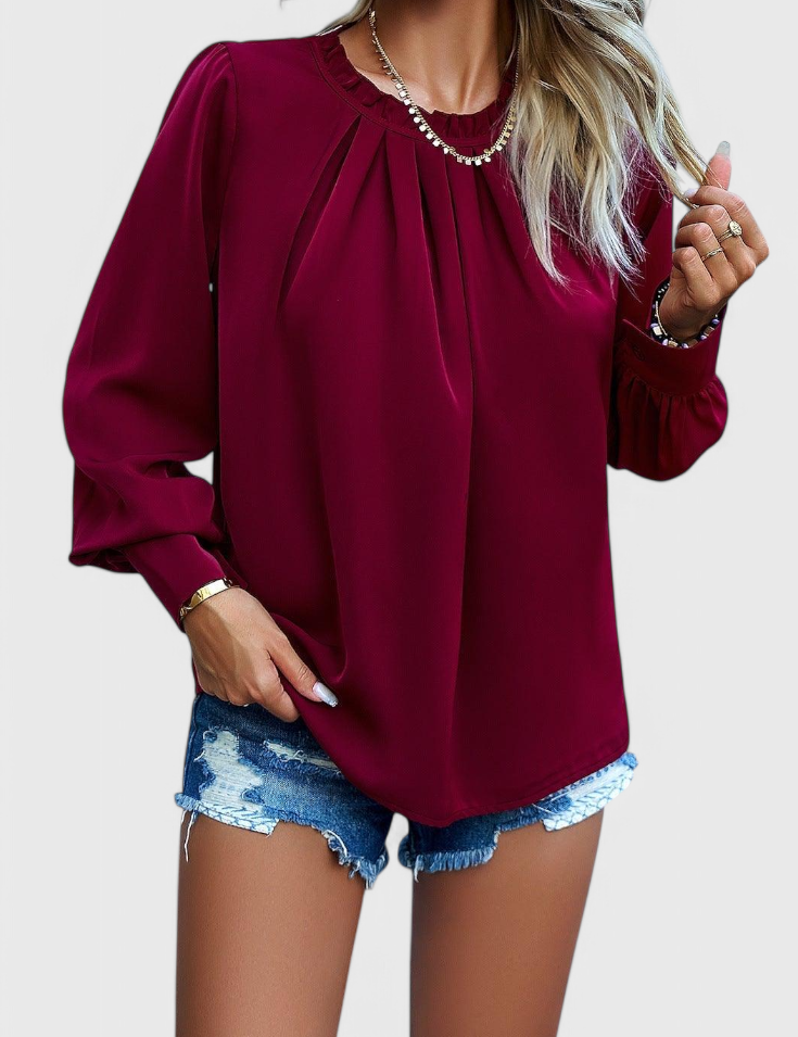 Dottie Top de Manga Larga con Cuello de Encaje