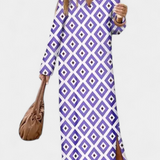 Brisa Vestido Largo Geométrico con Abertura y Escote en V