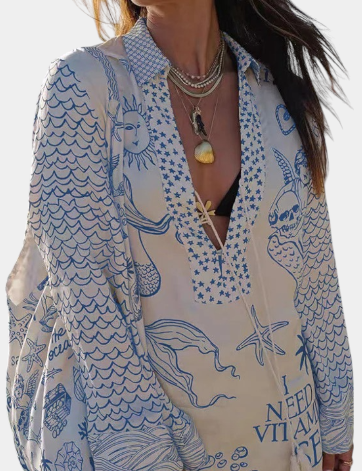 Amalia Conjunto Camisero Estampado con Short Elástico