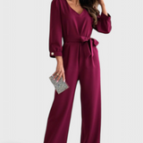 Ariane Mono de Pierna Ancha con Escote en V y Cintura con Lazo