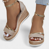 Corinne Sandalias Ortopédicas con Plataforma Wedge y Acabado Brillante