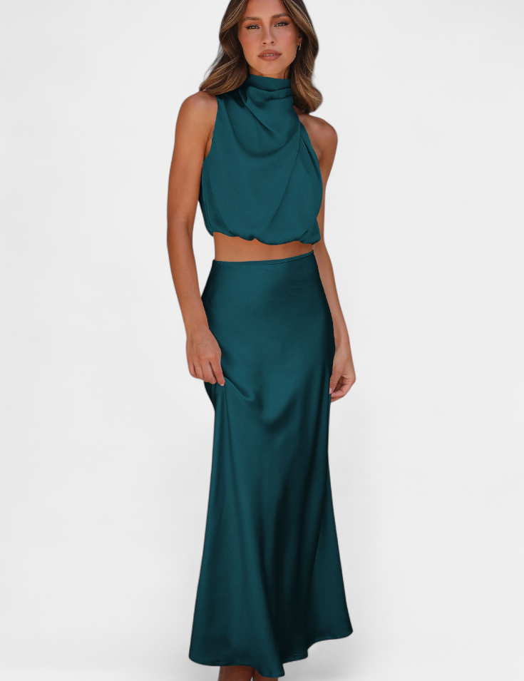 Hanna Conjunto Drapeado de Falda Sin Espalda