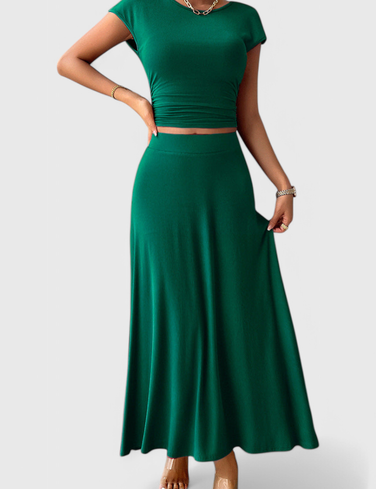 Anastasia Top Corto Fruncido & Falda Fluida a Juego