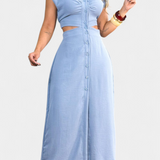 Griselda Vestido Midi con Botones y Cintura Abierta