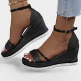 Corinne Sandalias Ortopédicas con Plataforma Wedge y Acabado Brillante