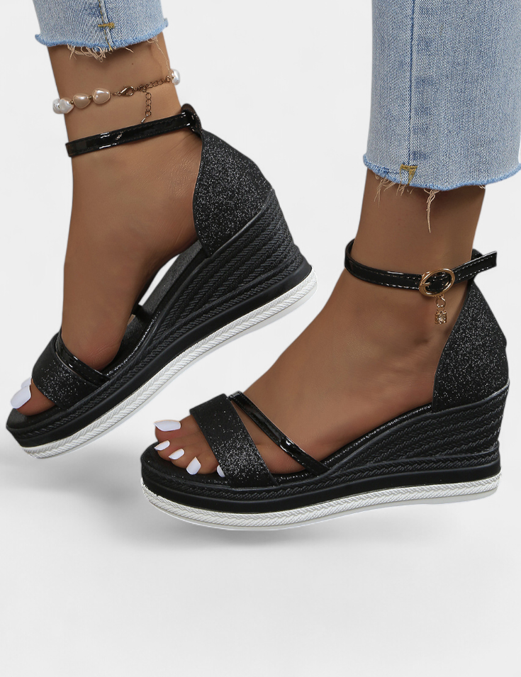 Corinne Sandalias Ortopédicas con Plataforma Wedge y Acabado Brillante