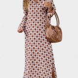 Brisa Vestido Largo Geométrico con Abertura y Escote en V