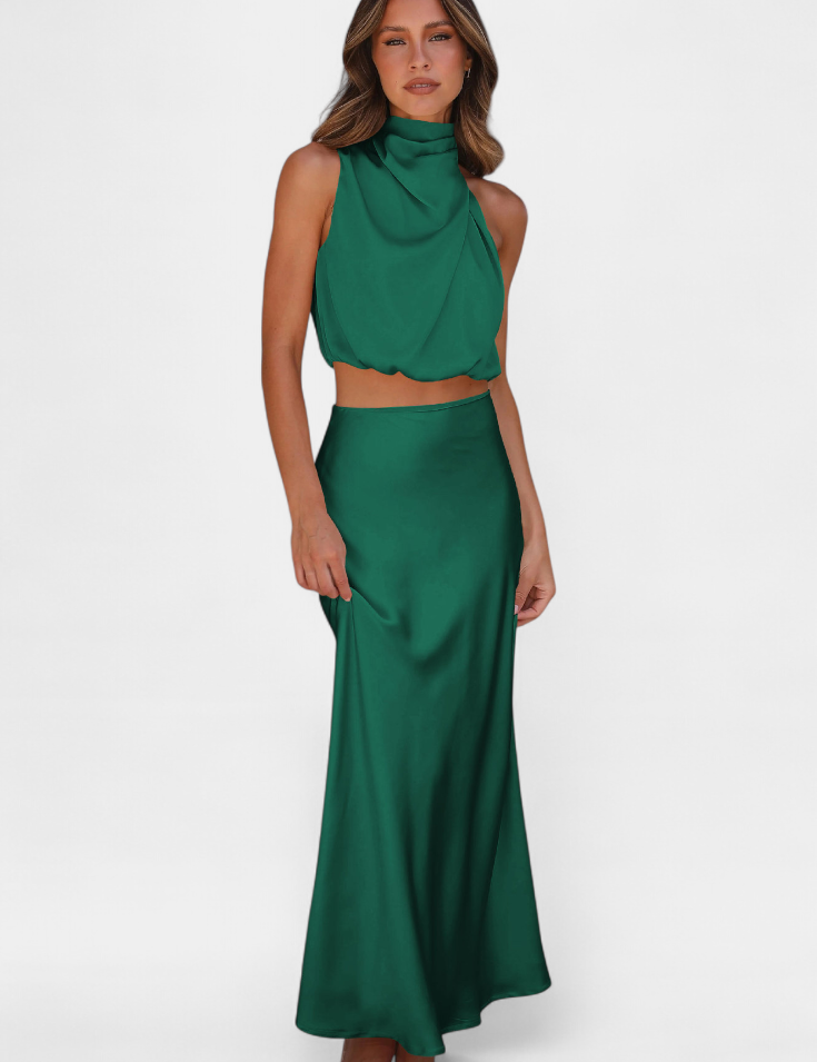 Hanna Conjunto Drapeado de Falda Sin Espalda