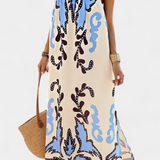 Vilma Vestido con Estampado Tropical y Espalda Descubierta