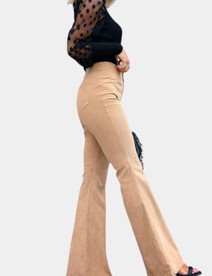 Kiara Pantalones de Terciopelo de Pierna Ancha de Cintura Alta