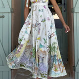 Cirila Vestido Largo con Cordones y Estampado Floral Fantasía