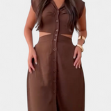 Griselda Vestido Midi con Botones y Cintura Abierta