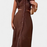 Griselda Vestido Midi con Botones y Cintura Abierta