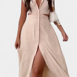 Griselda Vestido Midi con Botones y Cintura Abierta