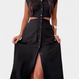 Griselda Vestido Midi con Botones y Cintura Abierta