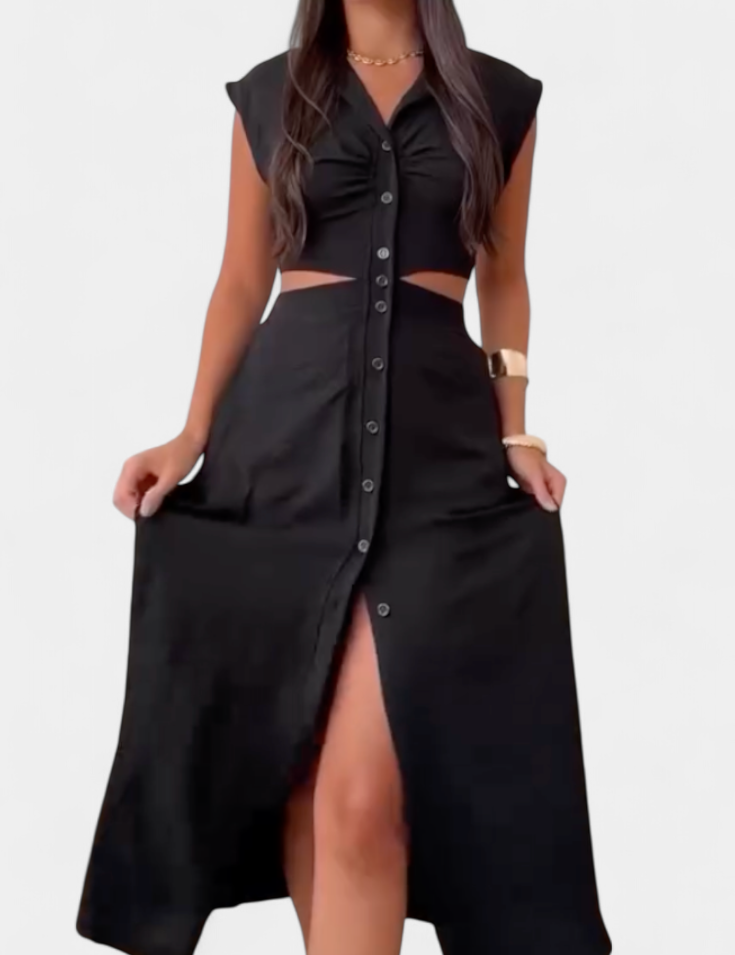 Griselda Vestido Midi con Botones y Cintura Abierta