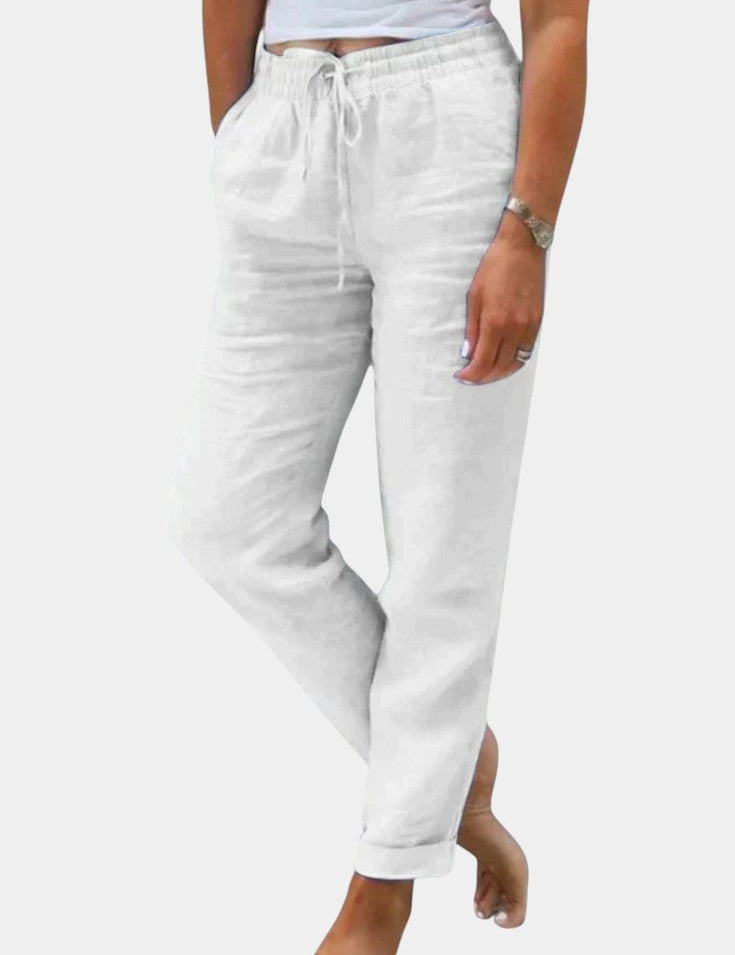 Violeta Pantalones de Lino Mezclado Ajuste Relajado