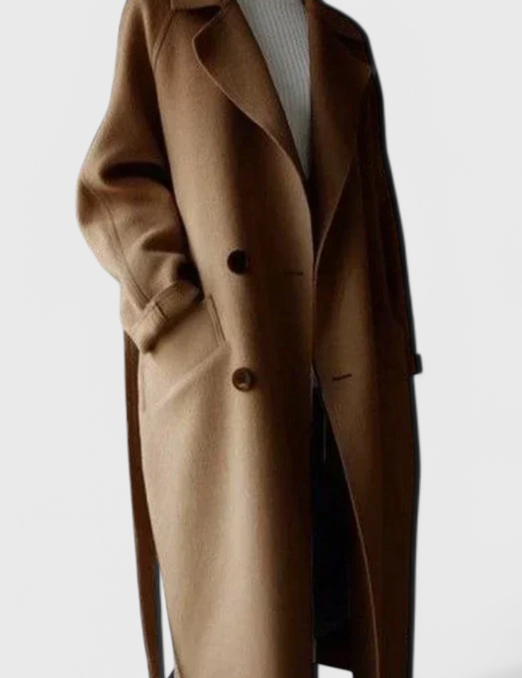 Abrigo Largo de Mezcla de Lana Clara Timeless