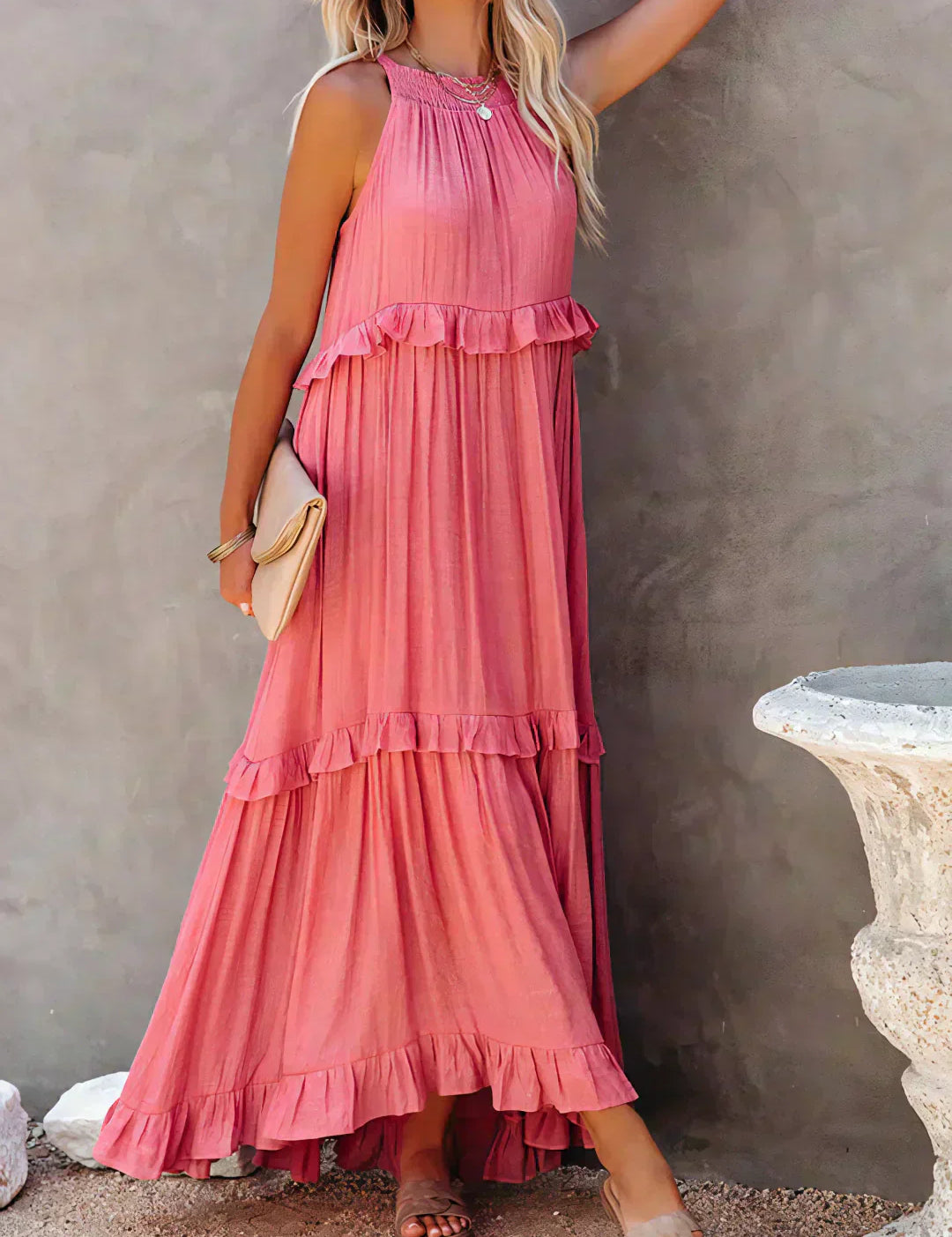 Landry | Vestido Sin Mangas con Detalles de Volantes Chic