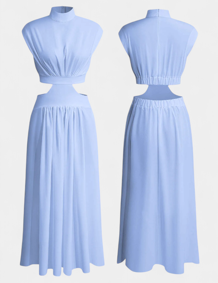 Jocelyn Conjunto Largo Minimalista con Escote Alto y Abertura Lateral