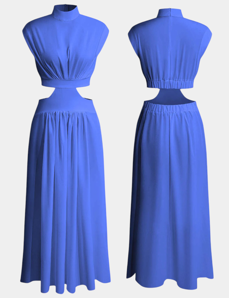 Jocelyn Conjunto Largo Minimalista con Escote Alto y Abertura Lateral