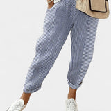 Alba Pantalones de Mezcla de Lino a Rayas