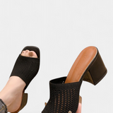 Christy Sandalias de Tacón con Malla Transpirable y Diseño Cuadrado