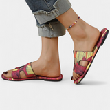 Berenice Sandalias Planas Multicolores con Estampado Tropical