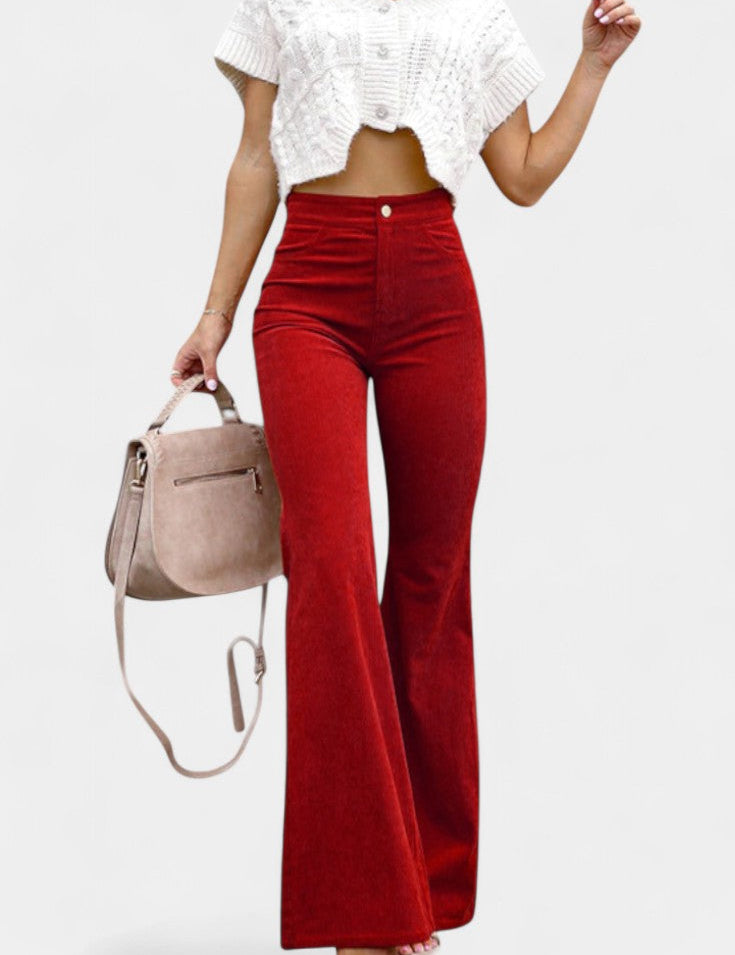 Kiara Pantalones de Terciopelo de Pierna Ancha de Cintura Alta