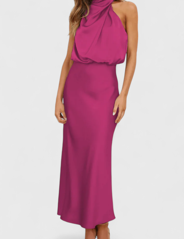 Rina Vestido Elegante de Cuello Halter Drapeado