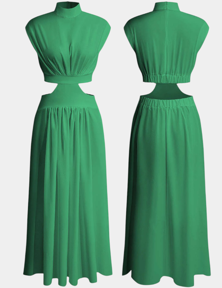 Jocelyn Conjunto Largo Minimalista con Escote Alto y Abertura Lateral