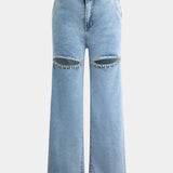 Evian Jeans Ripped Straight-Leg con Rhinestones