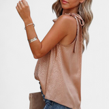 Adela Top sin Mangas de Leopardo con Cuello Alto y Lazo