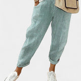 Alba Pantalones de Mezcla de Lino a Rayas