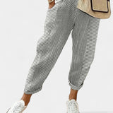 Alba Pantalones de Mezcla de Lino a Rayas