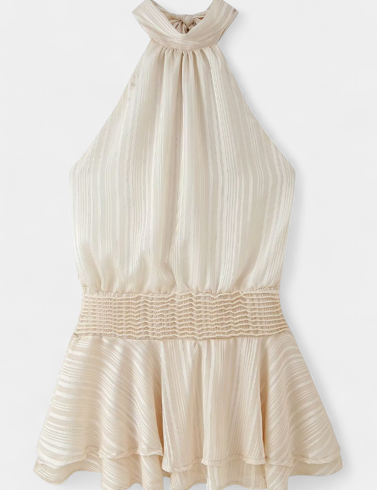 Azucena Vestido Mini con Espalda Abierta y Cintura Plisada