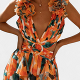 Zuleika Vestido de Chifón con Volantes y Aberturas Laterales