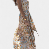 Teófila Vestido Largo Silky con Estampado de Tesoros del Océano