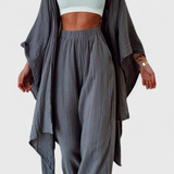 Henley Conjunto Casual de Dos Piezas con Cárdigan