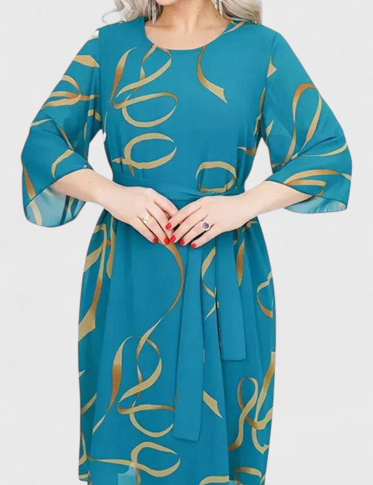 Amelie Vestido Midi Estampado con Cinturón y Corte Versátil